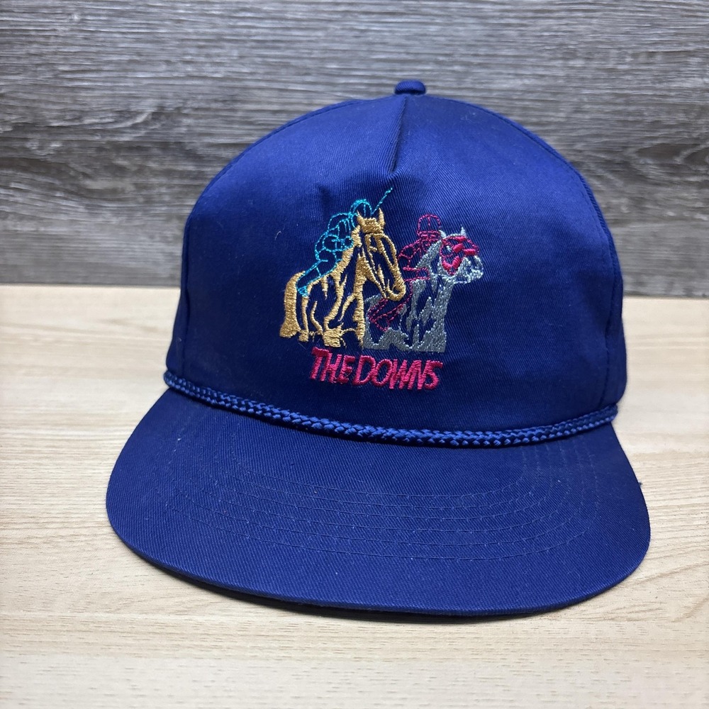 Vintage Churchill Downs Hat Snap Back Blue Horse Racing Rope Embroidered Jockey